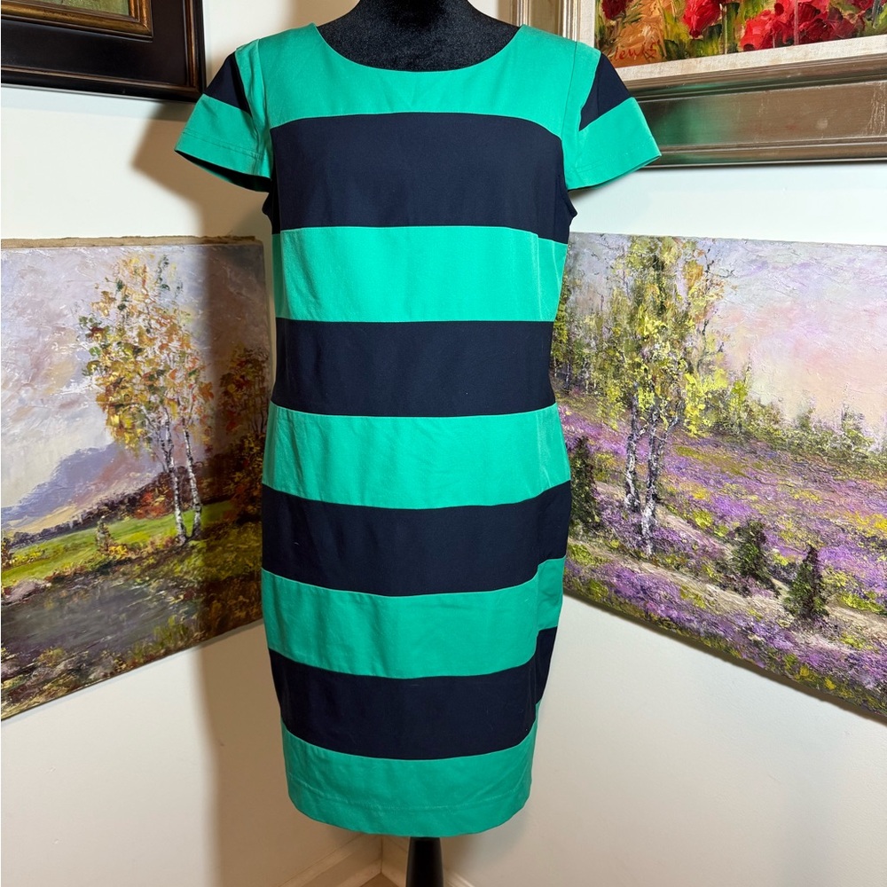 Green and Black Striped Sheath Mini Dress